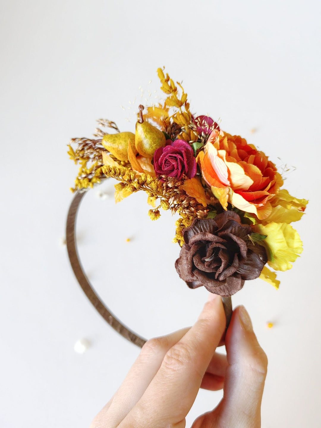 Autumn Flower Headband: Fall Wedding Hair Piece with Pears – handmade floral hair accessory by magaela