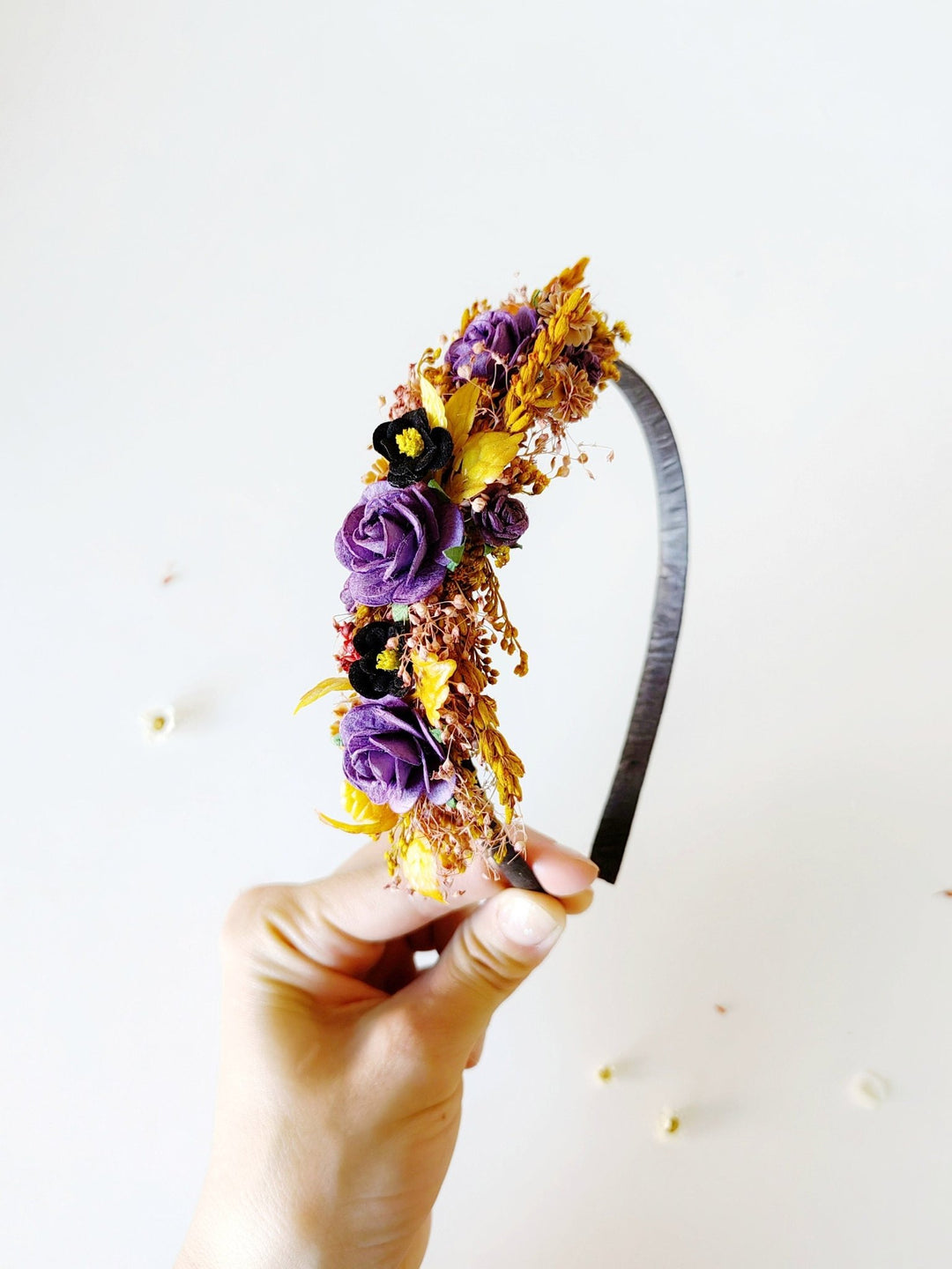 Autumn Flower Headband: Bridal Wedding Crown, Purple Roses – handmade floral hair accessory by magaela