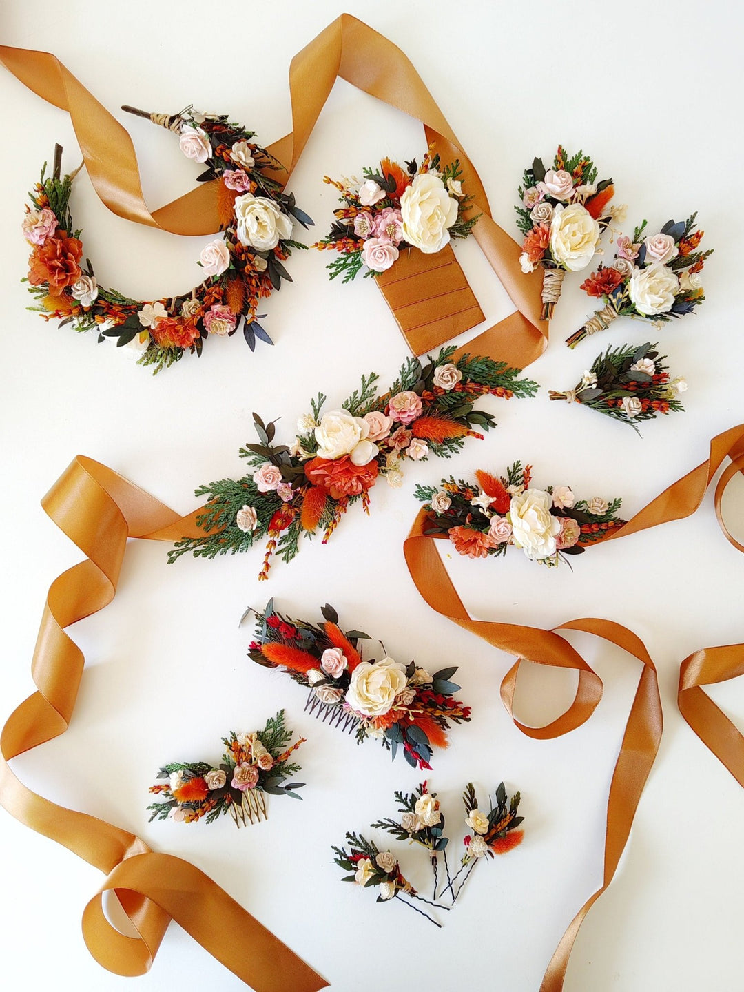 Autumn Wedding Boutonniere: Burnt Orange & Ivory, Terracotta Groomsmen Lapel – handmade floral hair accessory by magaela