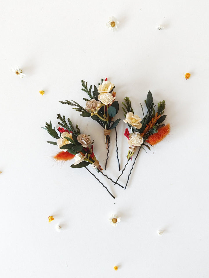 Terracotta Hair Pins – handmade floral hair accessory by magaela