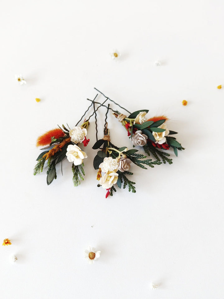 Terracotta Hair Pins – handmade floral hair accessory by magaela