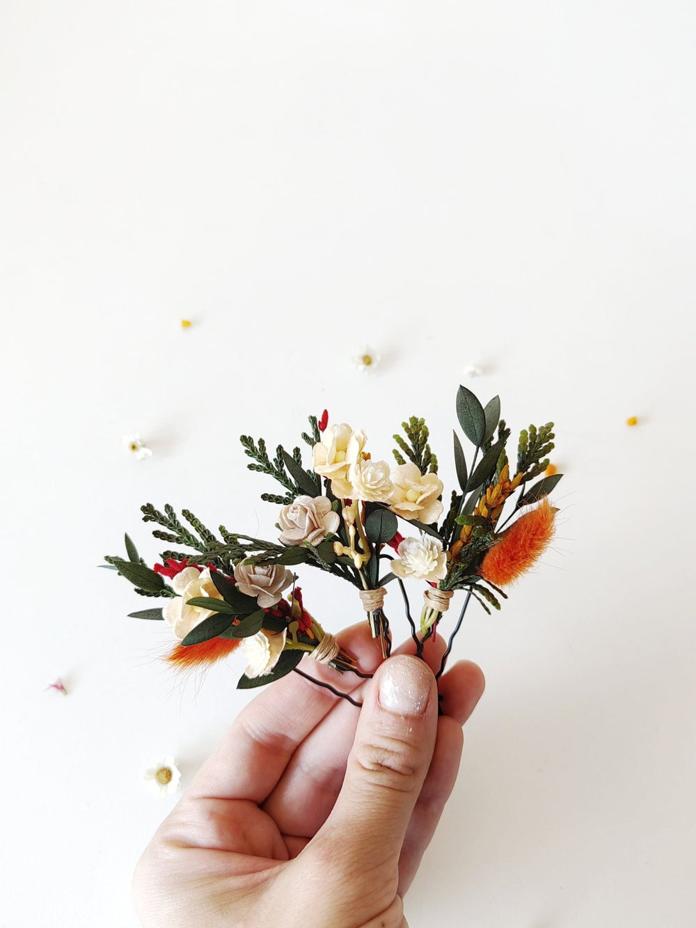 Terracotta Hair Pins – handmade floral hair accessory by magaela