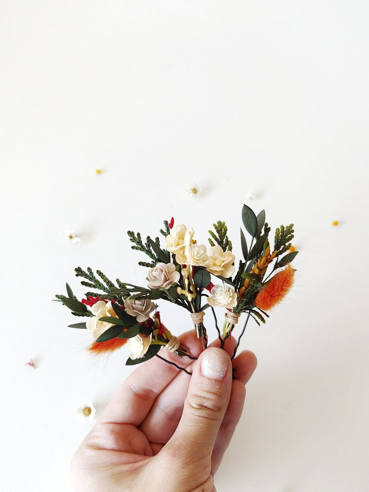 Terracotta Hair Pins – handmade floral hair accessory by magaela