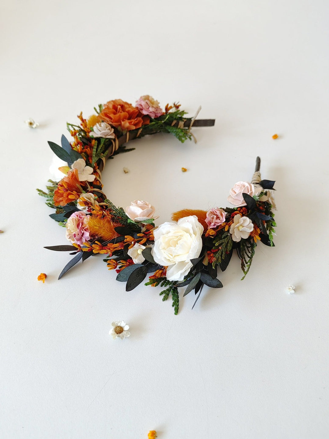 Autumn Wedding Flower Headband: Burnt Orange & Ivory Roses – handmade floral hair accessory by magaela