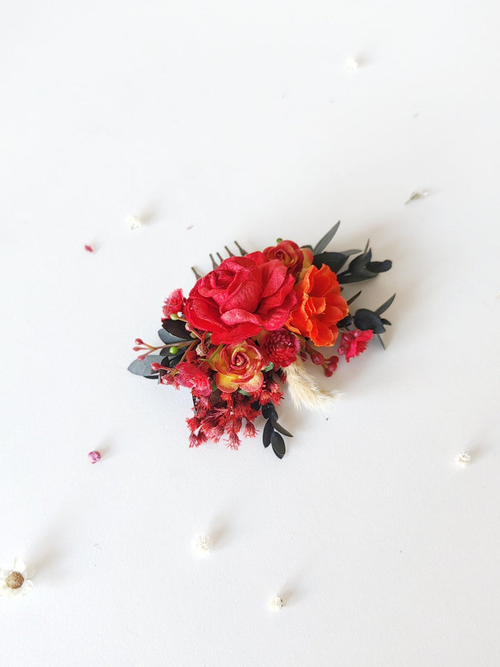 Red Floral Hair Comb: Autumn Wedding Bridal Accessory – handmade floral hair accessory by magaela