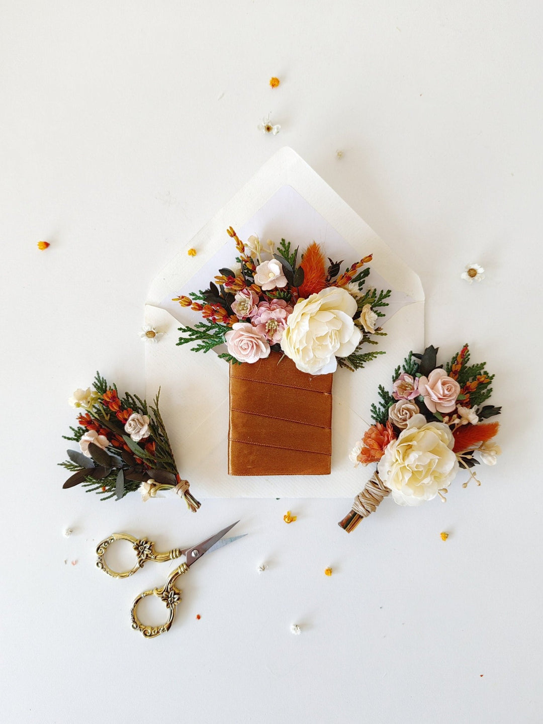 Terracotta Pocket Corsage: Autumn Wedding Groom Accessory – handmade floral hair accessory by magaela