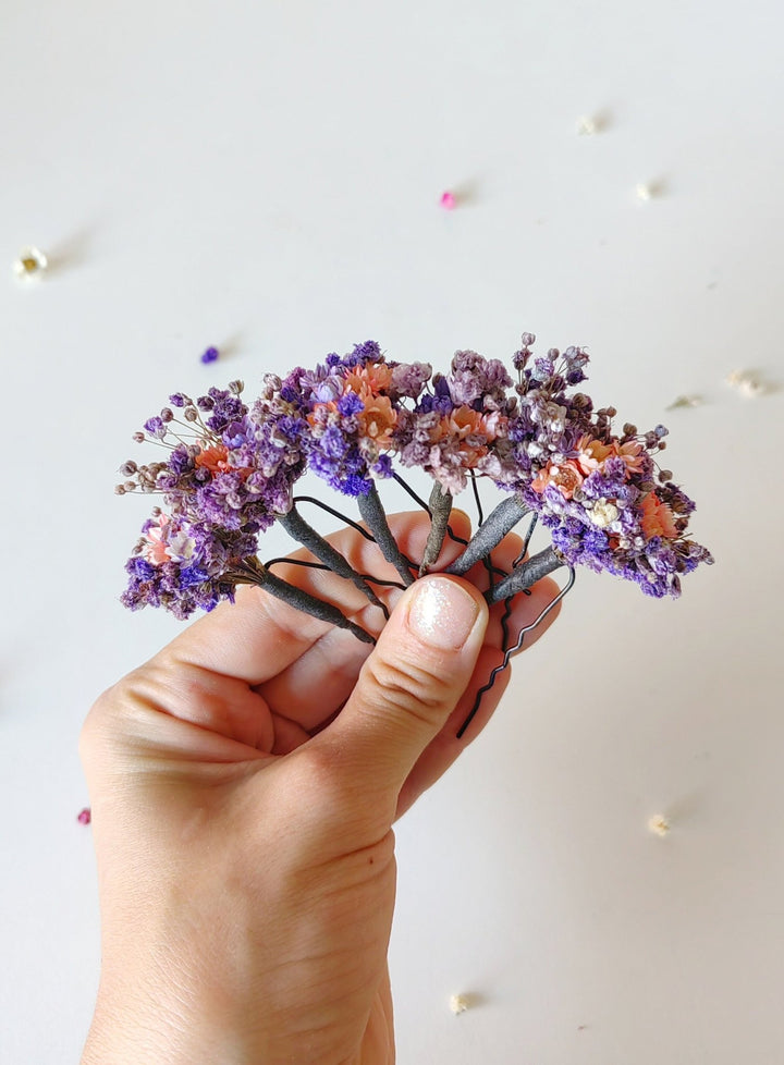 Dried Flower Hair Pins: Purple Lilac Baby's Breath, Romantic Wedding Hair – handmade floral hair accessory by magaela