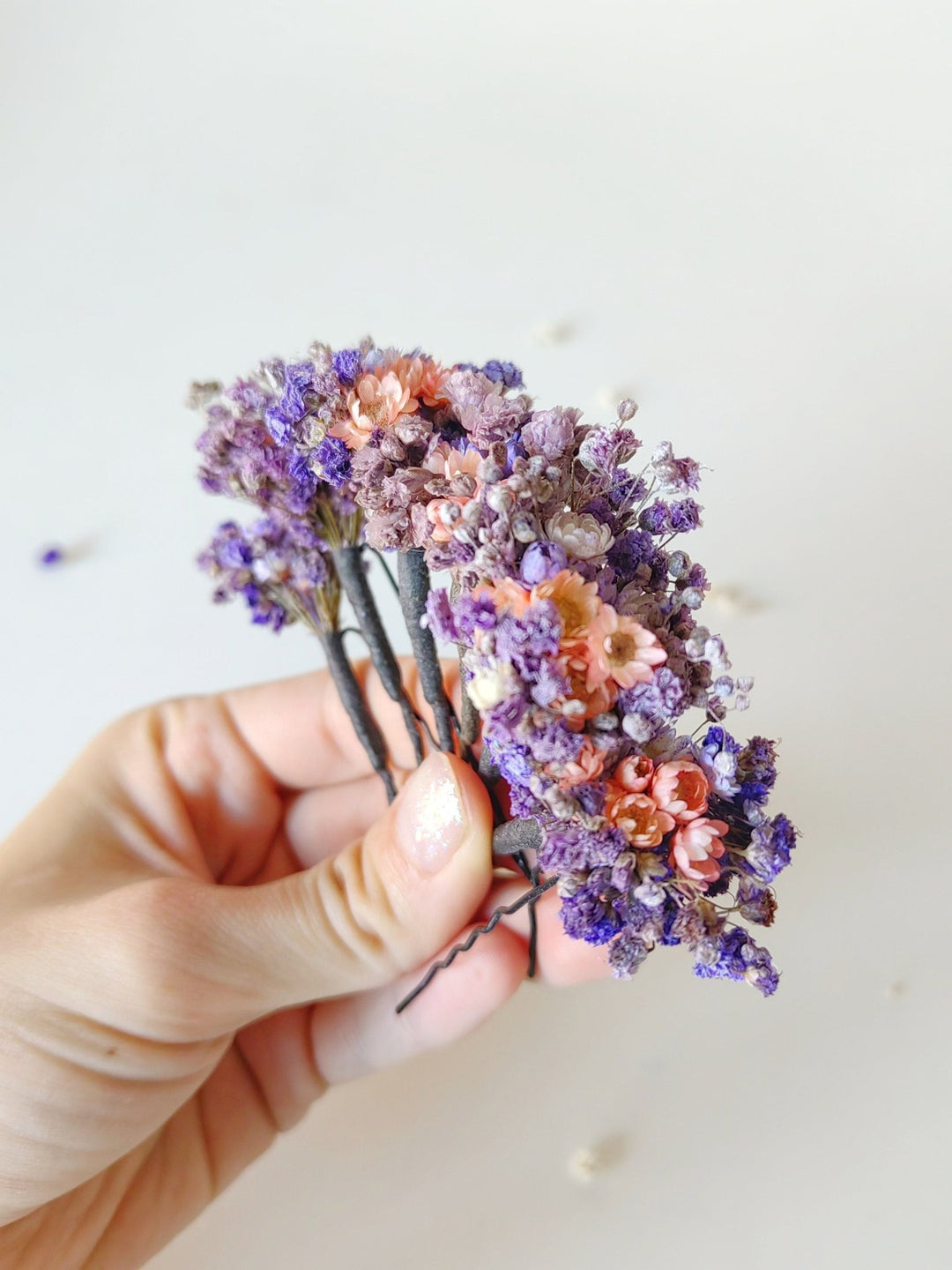 Dried Flower Hair Pins: Purple Lilac Baby's Breath, Romantic Wedding Hair – handmade floral hair accessory by magaela