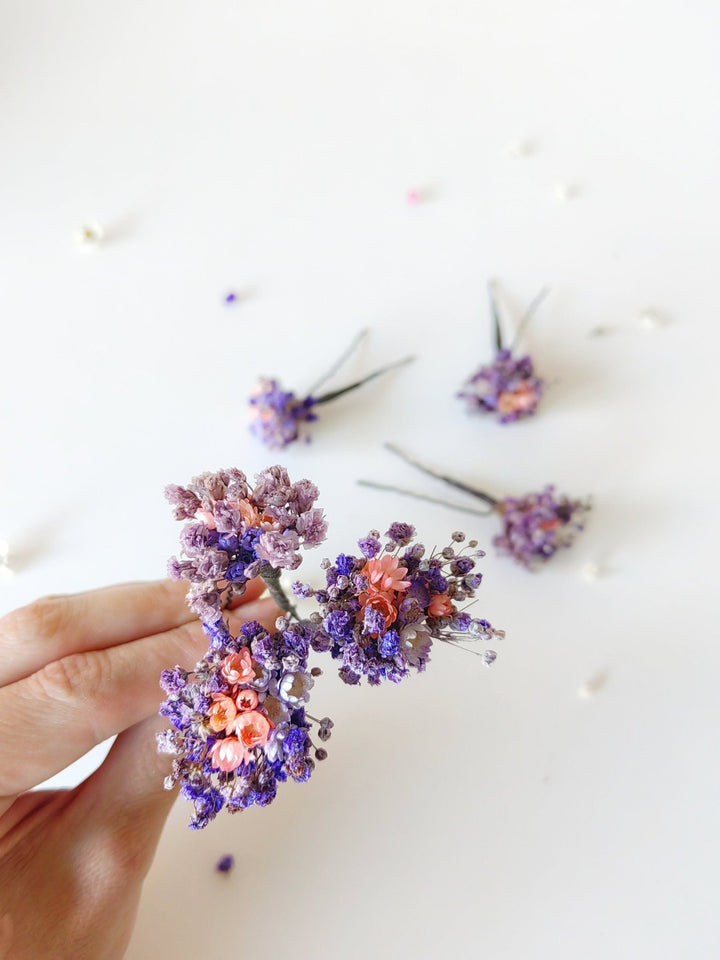 Dried Flower Hair Pins: Purple Lilac Baby's Breath, Romantic Wedding Hair – handmade floral hair accessory by magaela