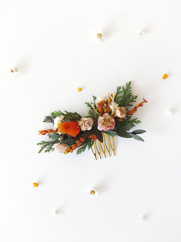 Terracotta Flower Hair Comb: Autumn Wedding Headpiece – handmade floral hair accessory by magaela