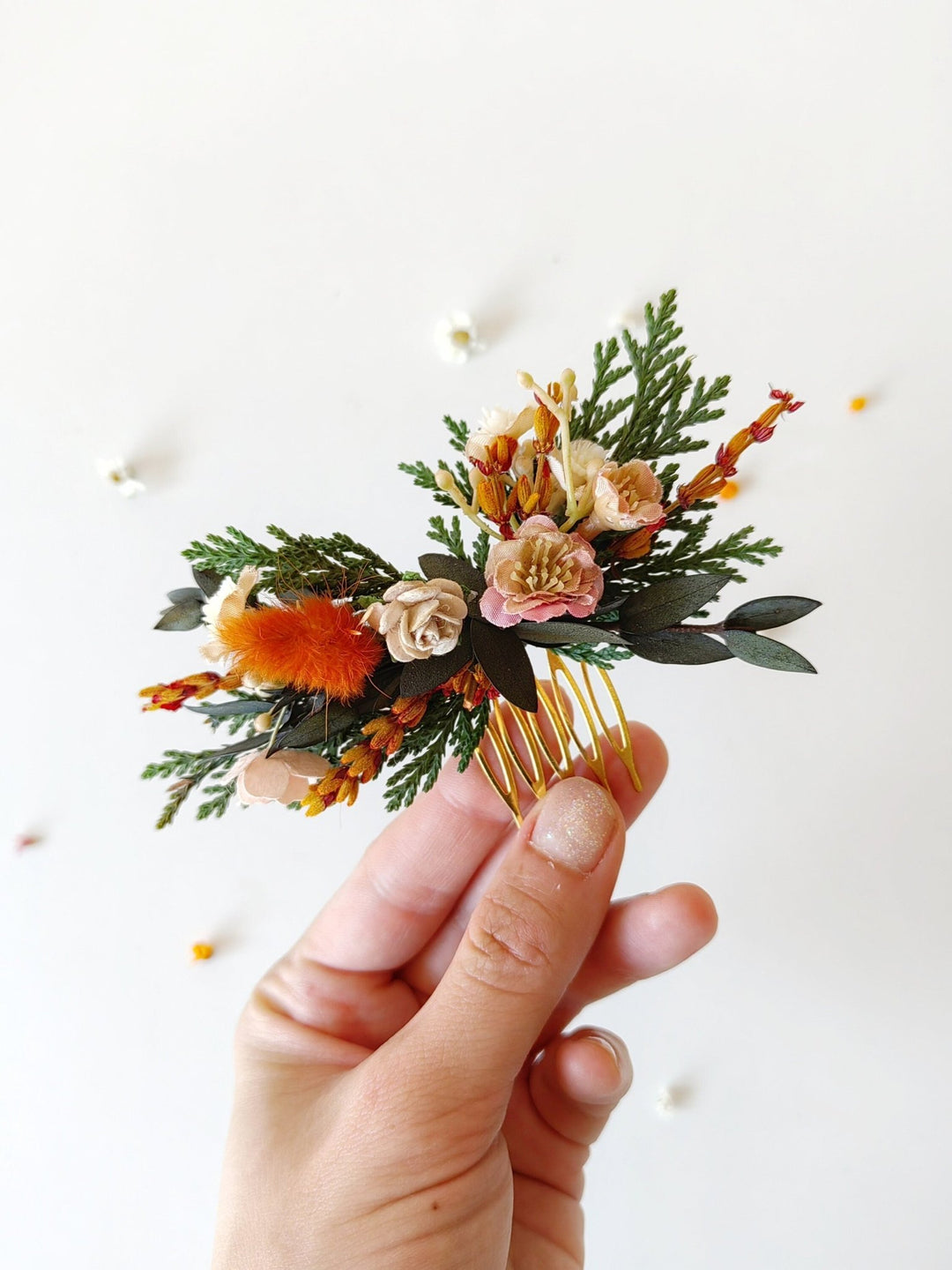 Terracotta Flower Hair Comb: Autumn Wedding Headpiece – handmade floral hair accessory by magaela