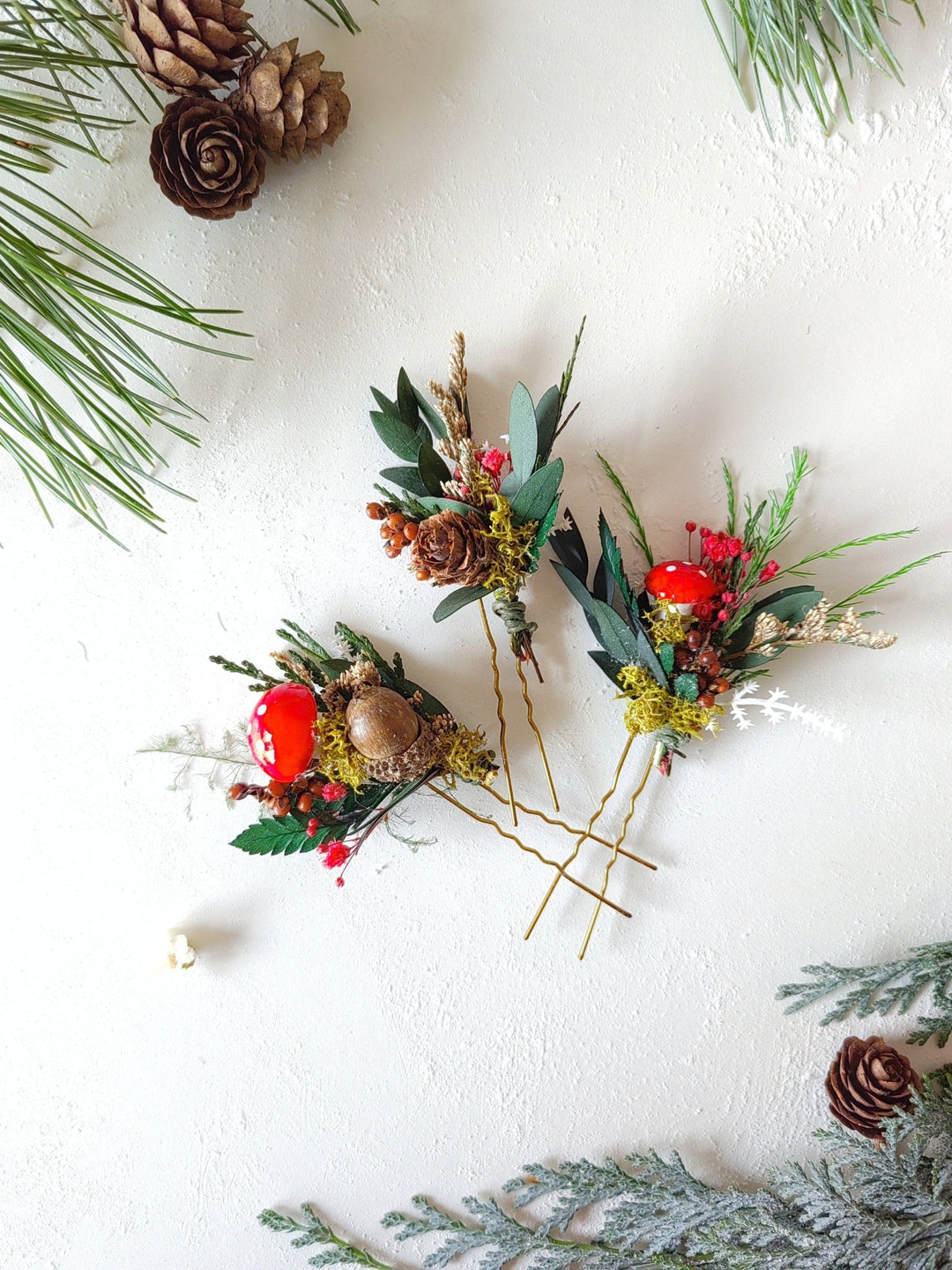Toadstool Flower Hairpins: Vintage Woodland Wedding Headpiece – handmade floral hair accessory by magaela