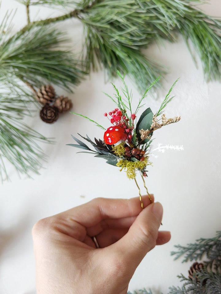 Toadstool Flower Hairpins: Vintage Woodland Wedding Headpiece – handmade floral hair accessory by magaela