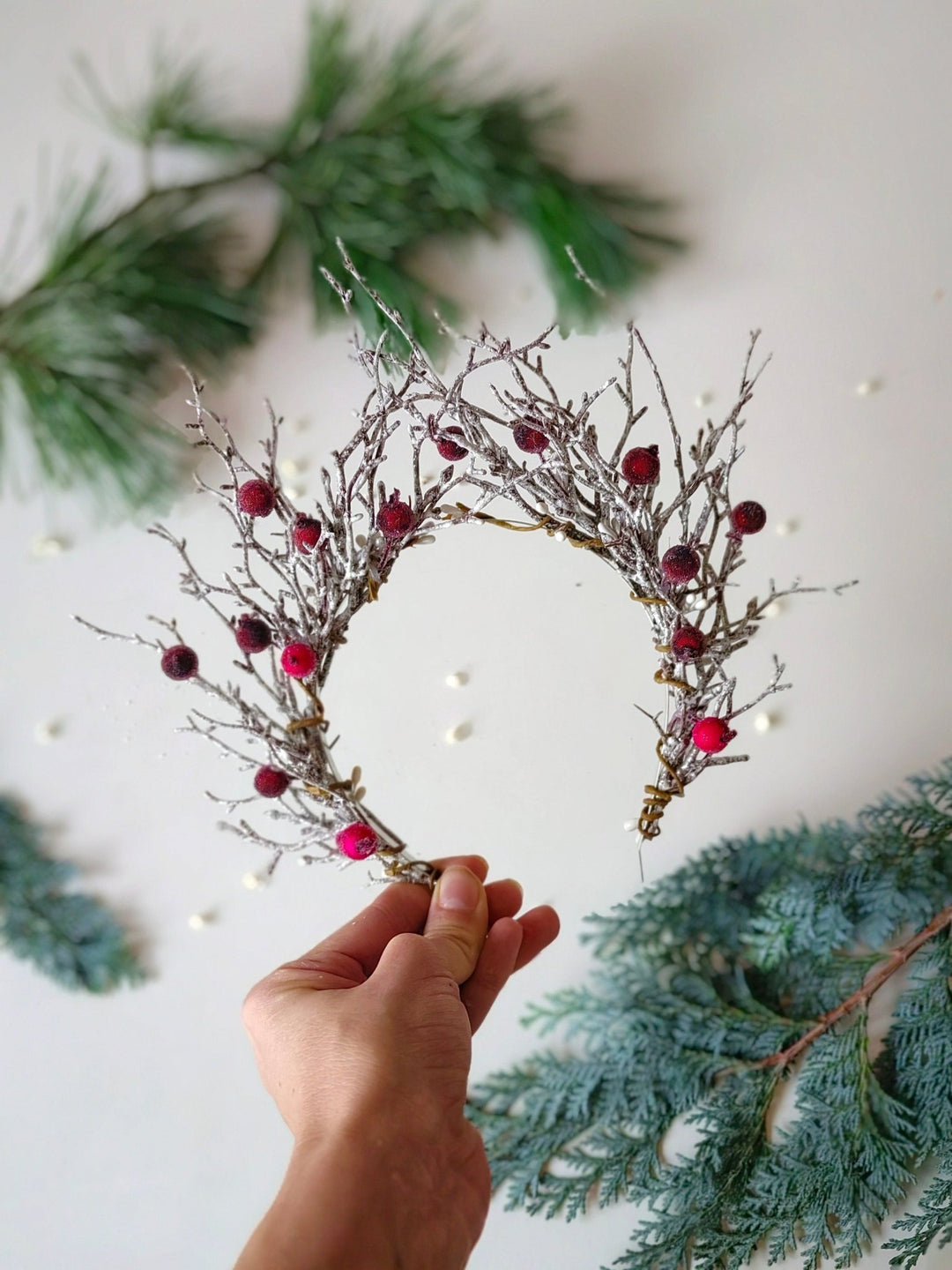 Winter Bridal Crown: Red Berries, Fairytale Wedding Headpiece – handmade floral hair accessory by magaela
