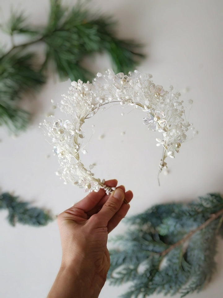 Winter Bridal Crown: Clear Flower Fairy Headband – handmade floral hair accessory by magaela