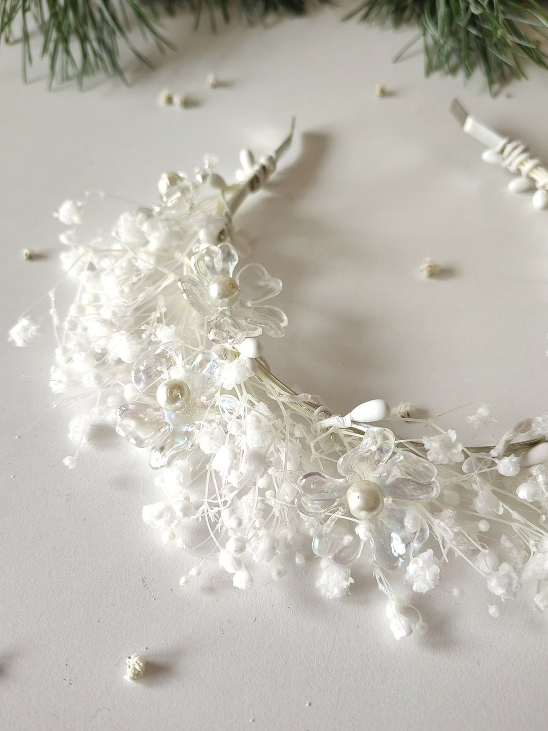 Winter Bridal Crown: Clear Flower Fairy Headband – handmade floral hair accessory by magaela