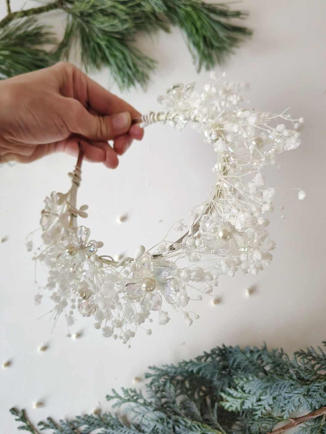 Winter Bridal Crown: Clear Flower Fairy Headband – handmade floral hair accessory by magaela