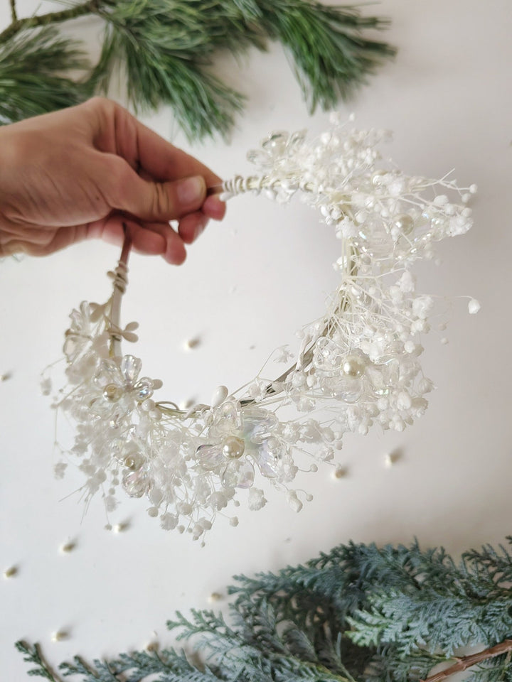 Winter Bridal Crown: Clear Flower Fairy Headband – handmade floral hair accessory by magaela