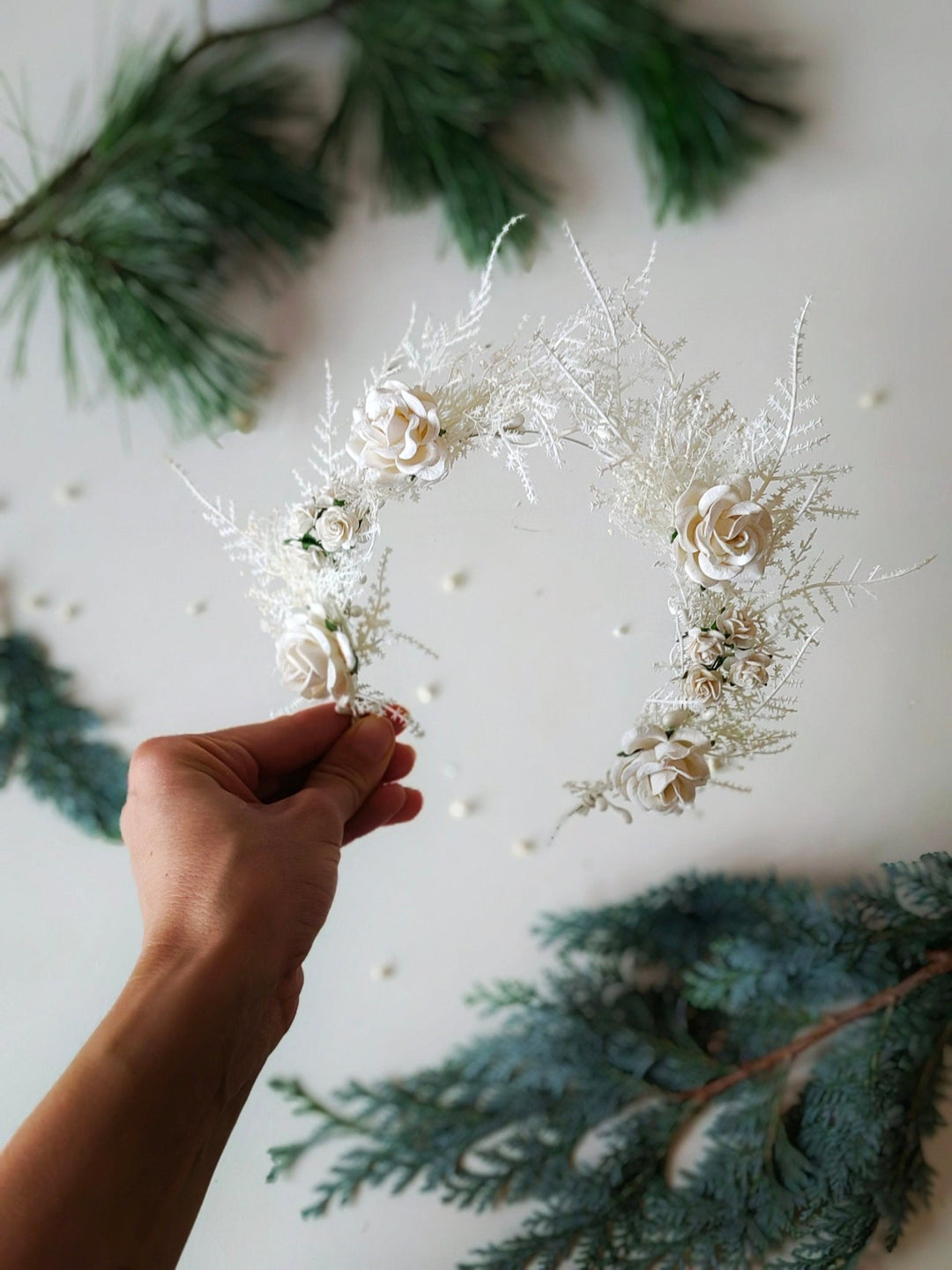 Cream Flower Bridal Crown: Romantic Wedding Headpiece – handmade floral hair accessory by magaela
