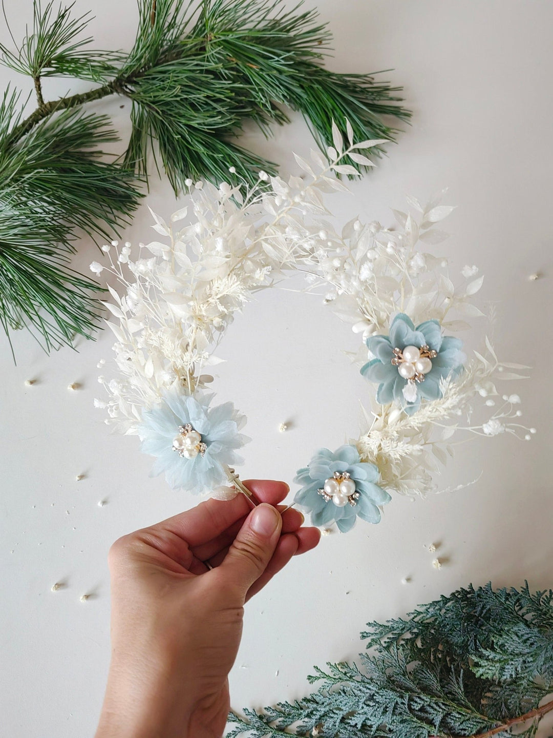 Vintage Bridal Flower Crown: Blue Wedding Headpiece – handmade floral hair accessory by magaela