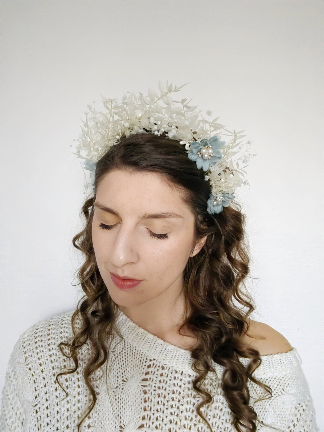 Vintage Bridal Flower Crown: Blue Wedding Headpiece – handmade floral hair accessory by magaela