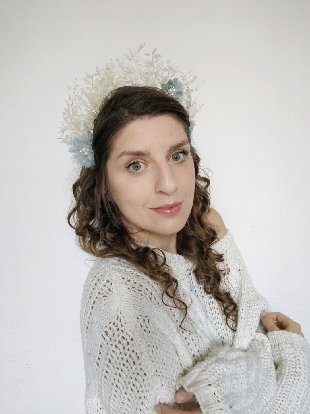 Vintage Bridal Flower Crown: Blue Wedding Headpiece – handmade floral hair accessory by magaela