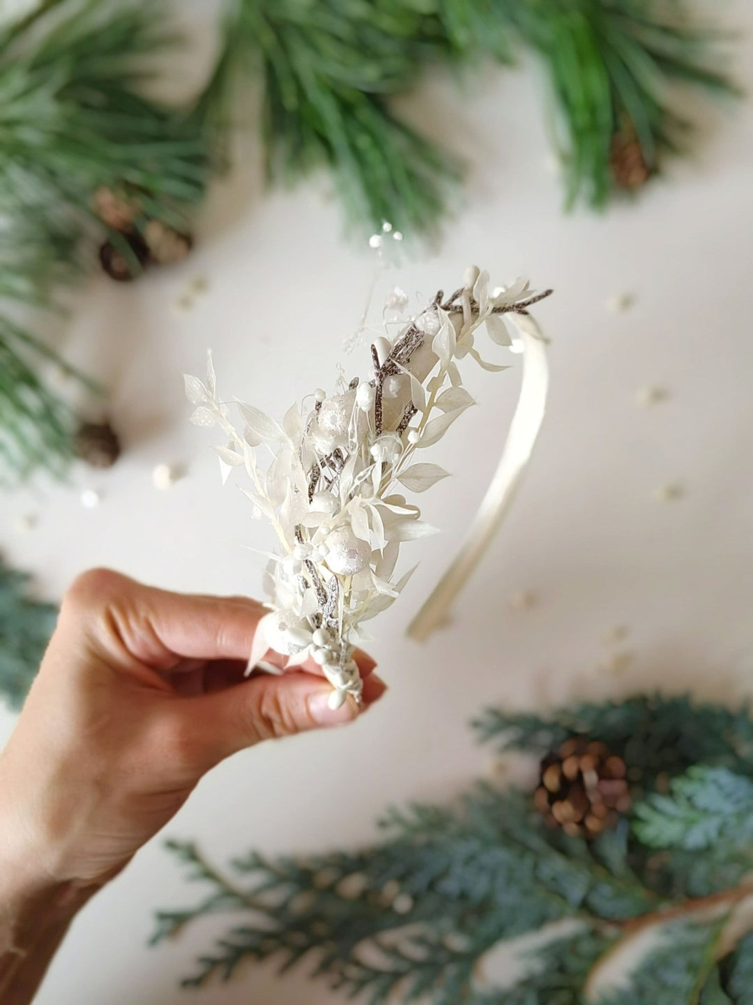 White Flower Winter Headband: Frozen Wedding Hair Accessory – handmade floral hair accessory by magaela