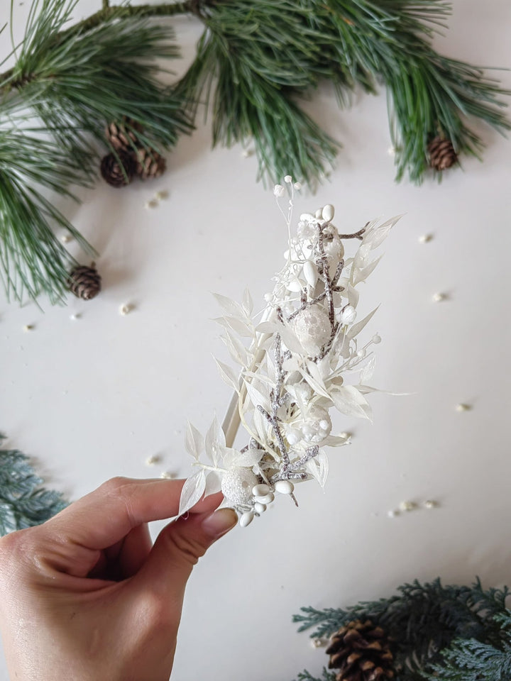 White Flower Winter Headband: Frozen Wedding Hair Accessory – handmade floral hair accessory by magaela