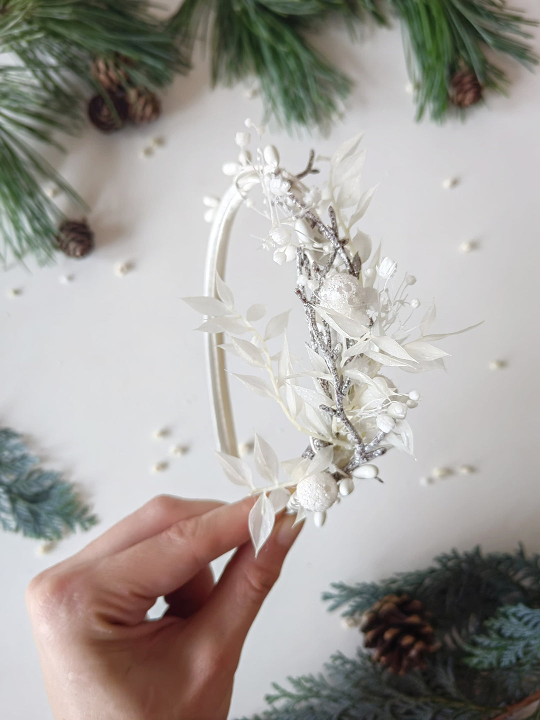 White Flower Winter Headband: Frozen Wedding Hair Accessory – handmade floral hair accessory by magaela