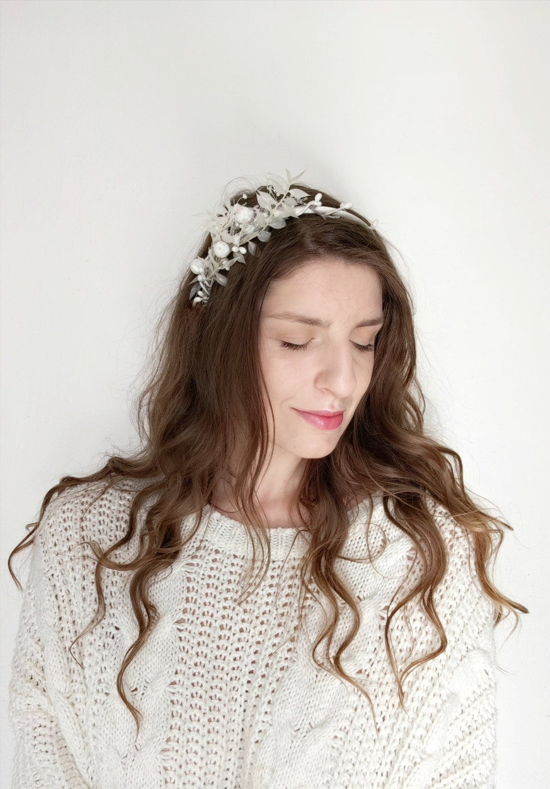 White Flower Winter Headband: Frozen Wedding Hair Accessory – handmade floral hair accessory by magaela