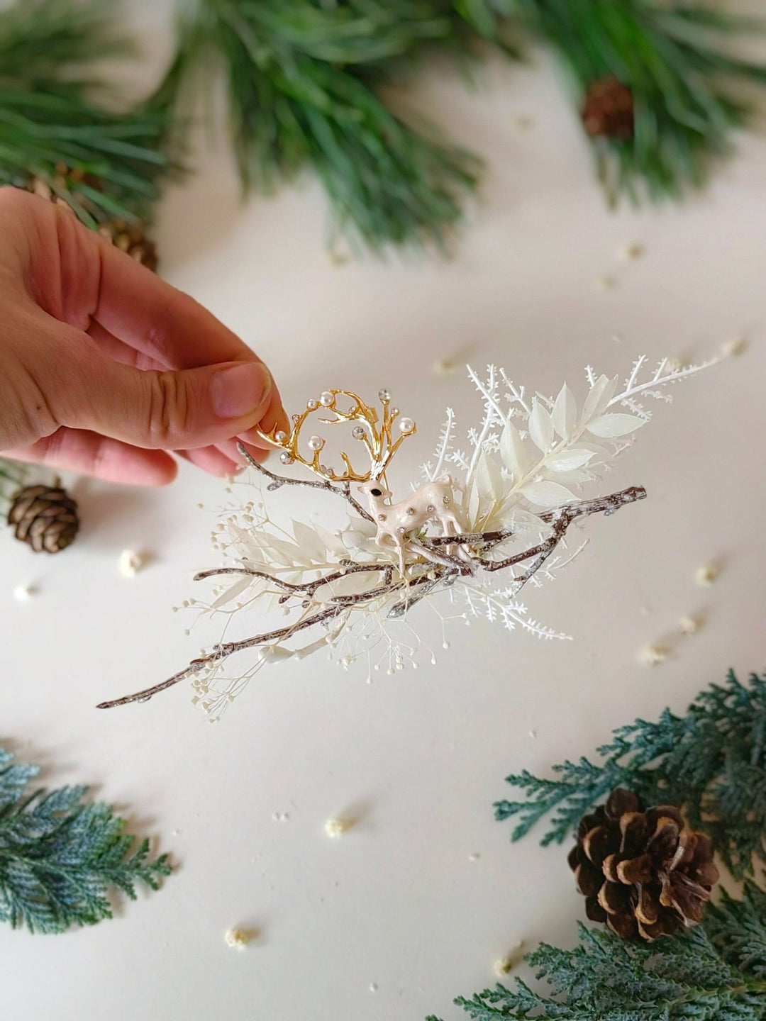 Christmas Doe Brooch: Winter Coat Jewelry, Handmade Design – handmade floral hair accessory by magaela