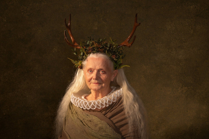 Black Flower Crown with Antlers: Halloween Wedding Headpiece – handmade floral hair accessory by magaela