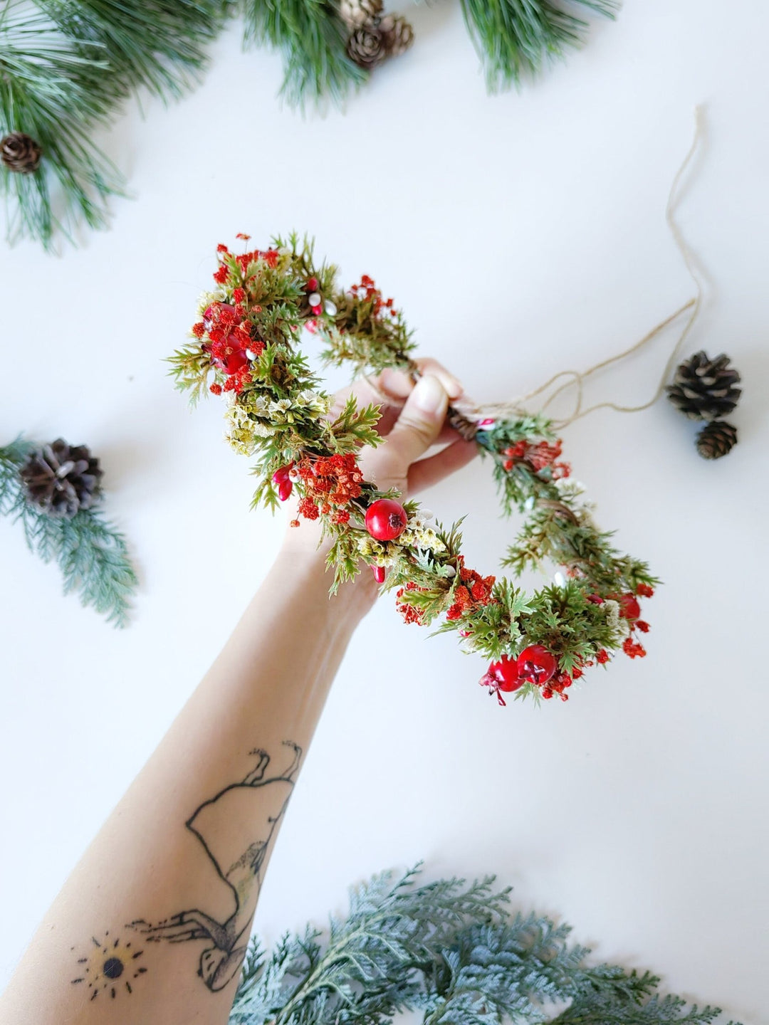 Red Flower Hair Crown: Winter Wedding Floral Wreath – handmade floral hair accessory by magaela