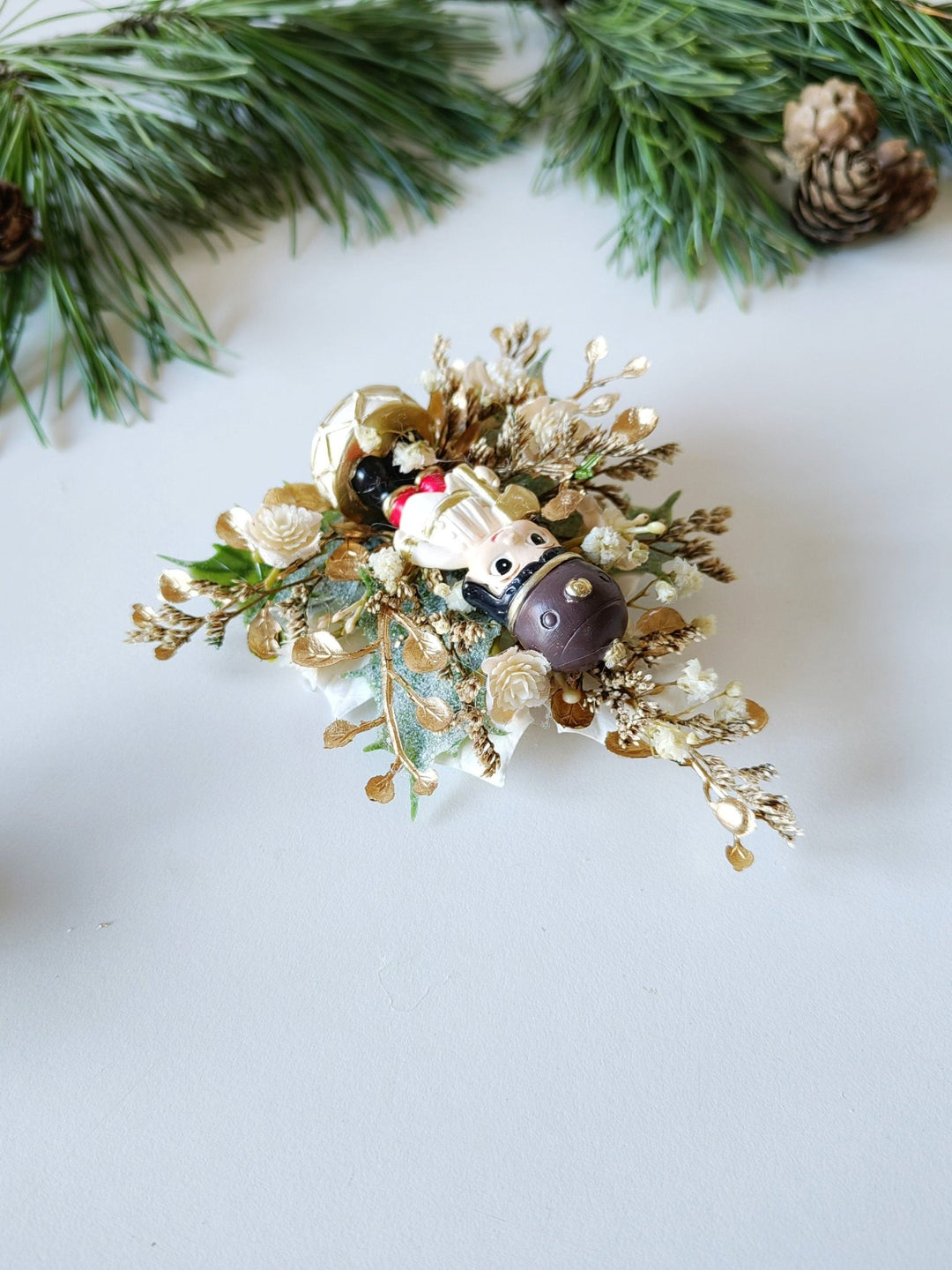 Nutcracker Christmas Brooch: Unique Holiday Jewelry Gift – handmade floral hair accessory by magaela