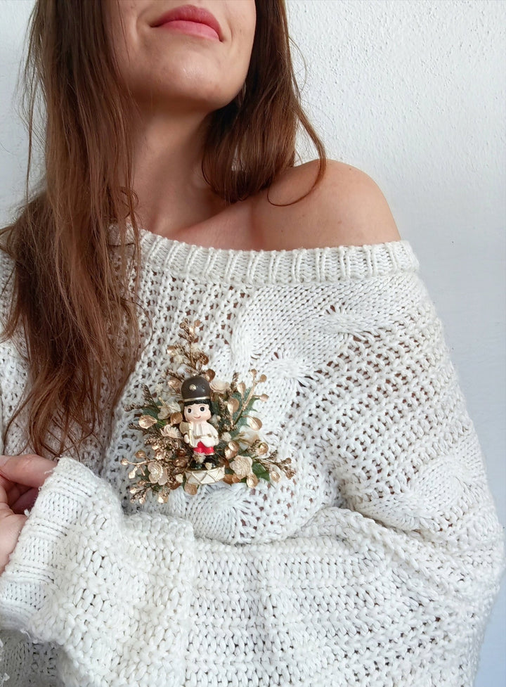 Nutcracker Christmas Brooch: Unique Holiday Jewelry Gift – handmade floral hair accessory by magaela