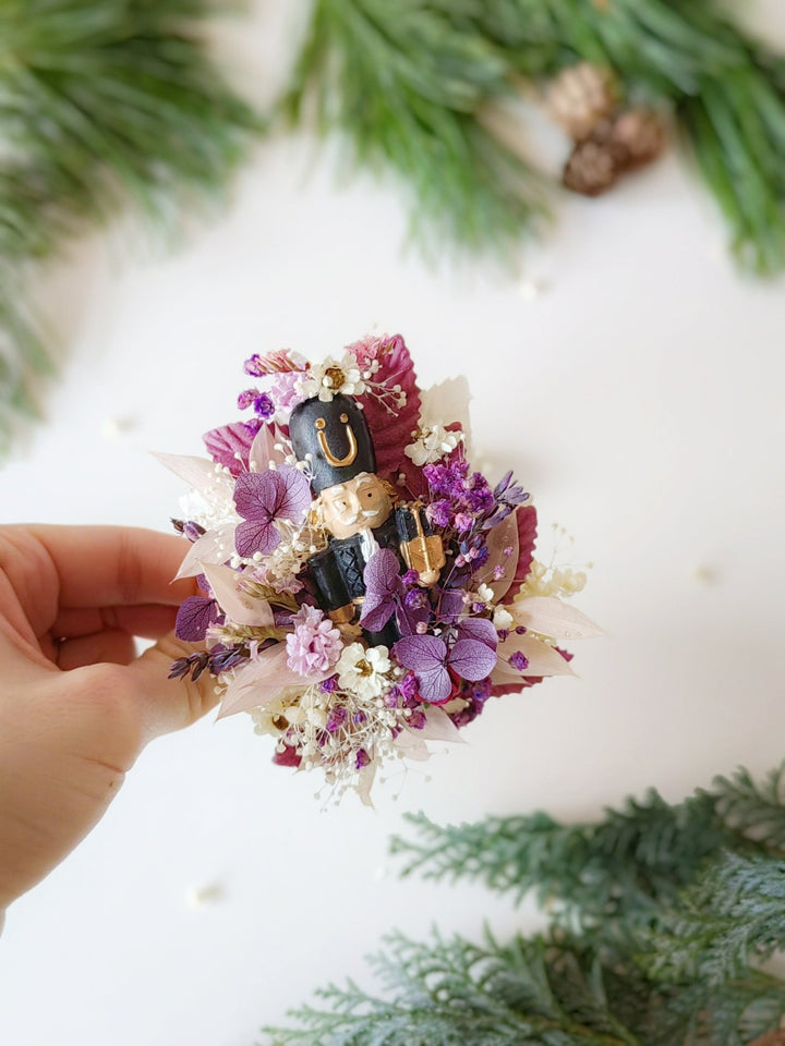 Purple Nutcracker Brooch – Vintage Christmas Floral Pin Winter Jewelry Gift for Her – handmade floral hair accessory by magaela