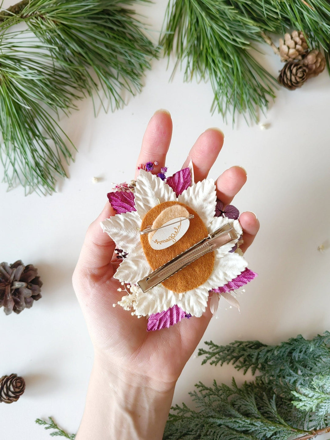 Purple Nutcracker Brooch – Vintage Christmas Floral Pin Winter Jewelry Gift for Her – handmade floral hair accessory by magaela