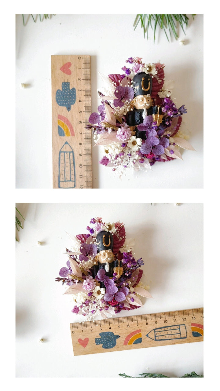 Purple Nutcracker Brooch – Vintage Christmas Floral Pin Winter Jewelry Gift for Her – handmade floral hair accessory by magaela