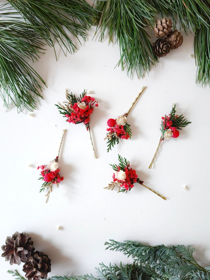 Red Berry Christmas Hairpins: Woodland Wedding Accessories – handmade floral hair accessory by magaela