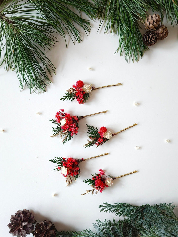Red Berry Christmas Hairpins: Woodland Wedding Accessories – handmade floral hair accessory by magaela