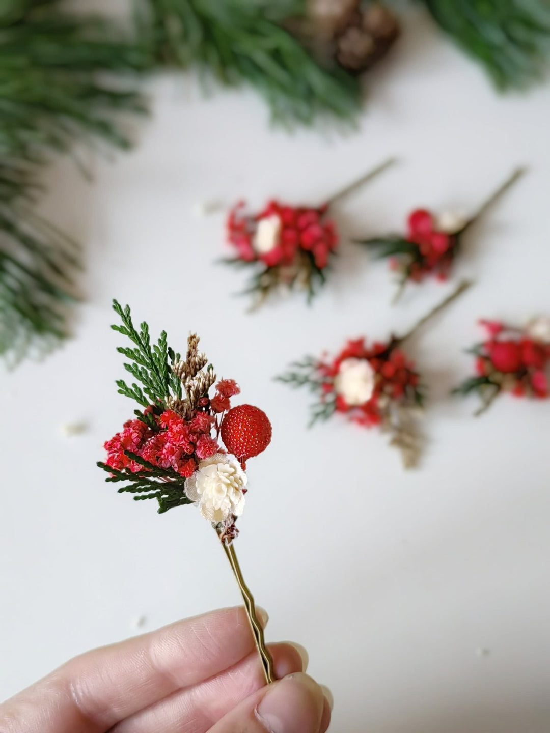Red Berry Christmas Hairpins: Woodland Wedding Accessories – handmade floral hair accessory by magaela