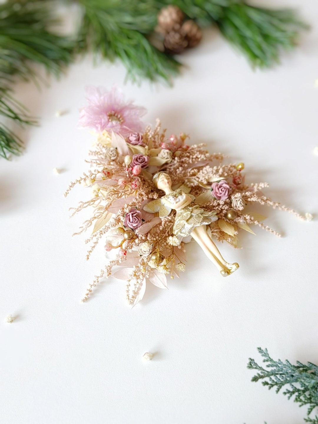 Rose Gold Christmas Tree Decoration: Fairycore Ornament – handmade floral hair accessory by magaela