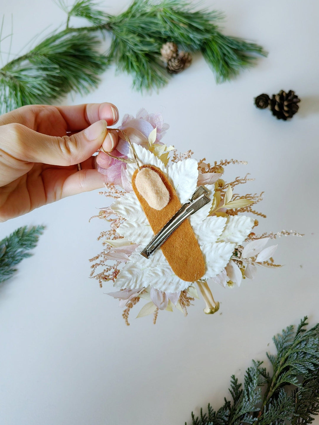 Rose Gold Christmas Tree Decoration: Fairycore Ornament – handmade floral hair accessory by magaela