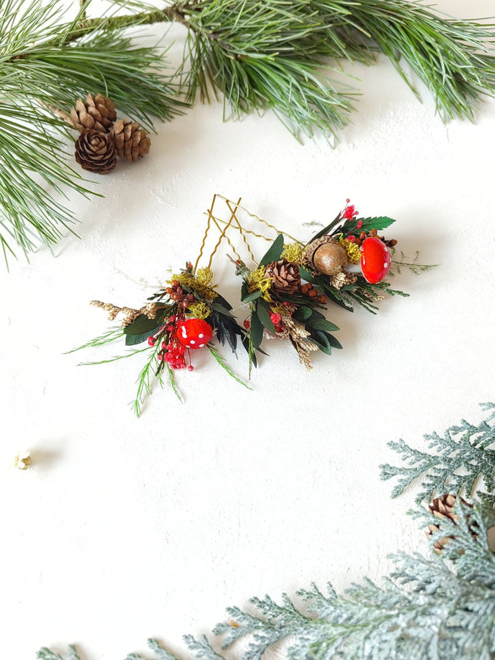 Toadstool Flower Hairpins: Vintage Woodland Wedding Headpiece – handmade floral hair accessory by magaela