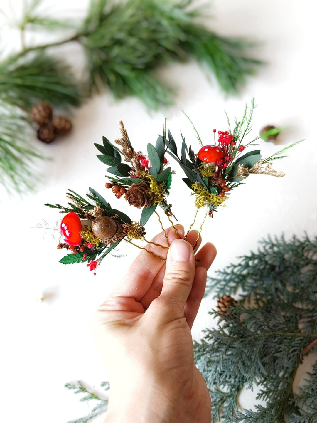 Toadstool Flower Hairpins: Vintage Woodland Wedding Headpiece – handmade floral hair accessory by magaela