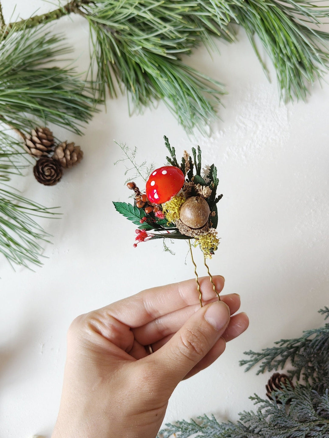 Toadstool Flower Hairpins: Vintage Woodland Wedding Headpiece – handmade floral hair accessory by magaela