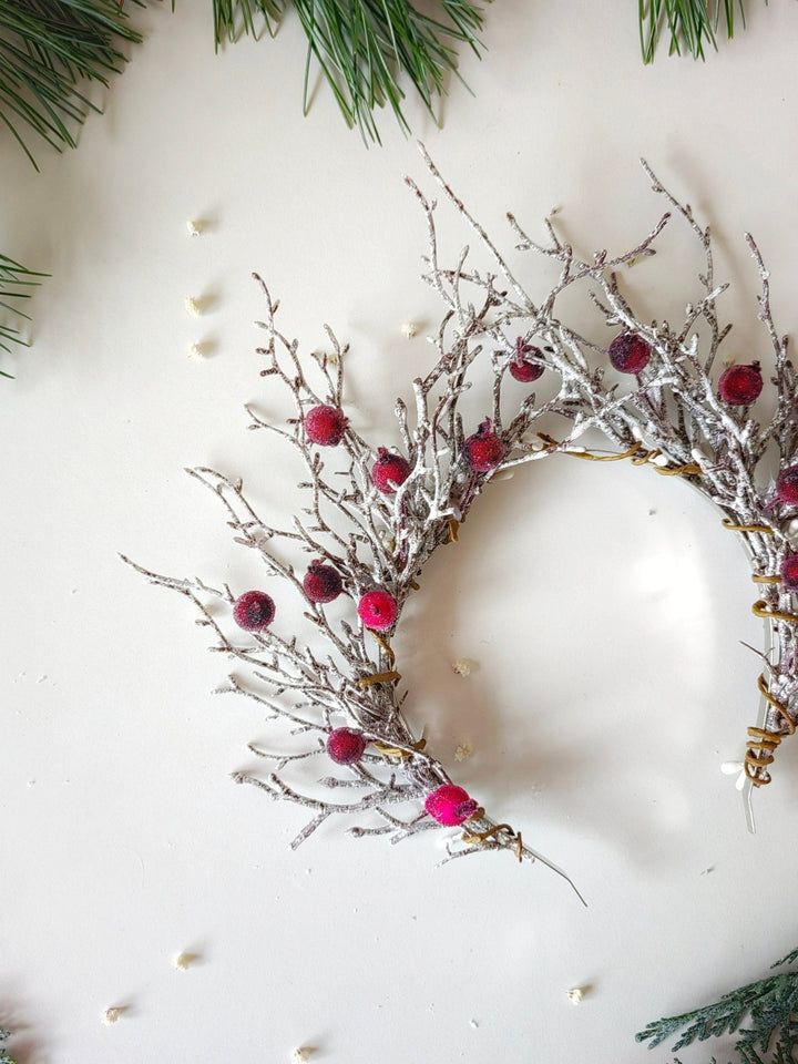 Winter Bridal Crown: Red Berries, Fairytale Wedding Headpiece – handmade floral hair accessory by magaela