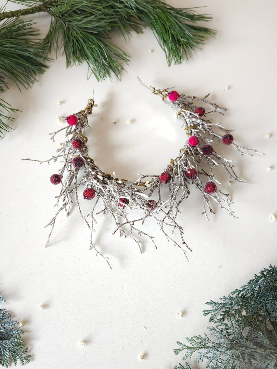 Winter Bridal Crown: Red Berries, Fairytale Wedding Headpiece – handmade floral hair accessory by magaela