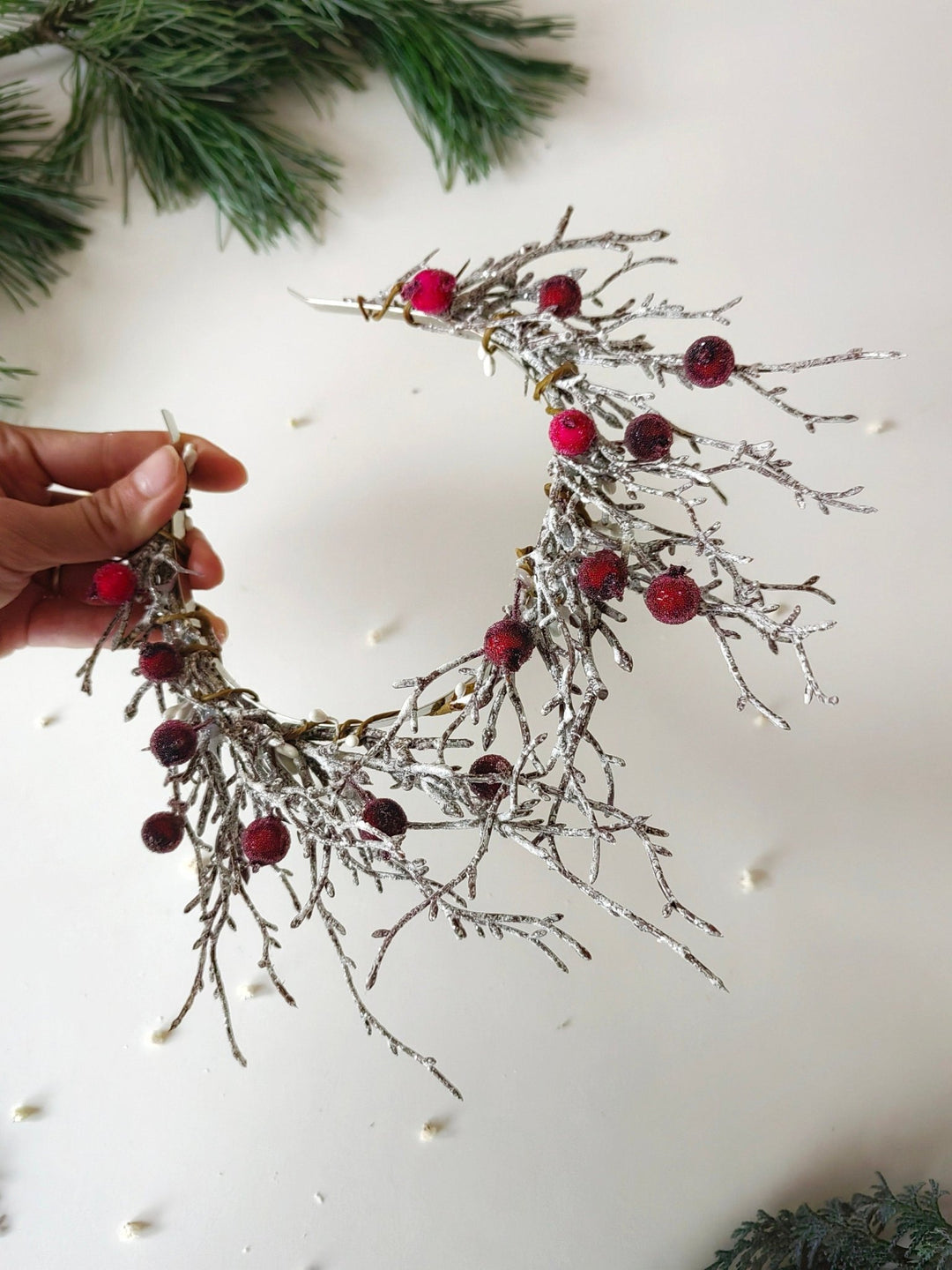 Winter Bridal Crown: Red Berries, Fairytale Wedding Headpiece – handmade floral hair accessory by magaela