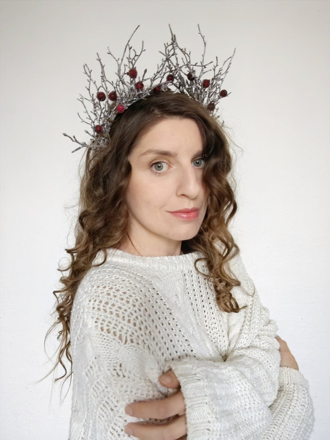 Winter Bridal Crown: Red Berries, Fairytale Wedding Headpiece – handmade floral hair accessory by magaela